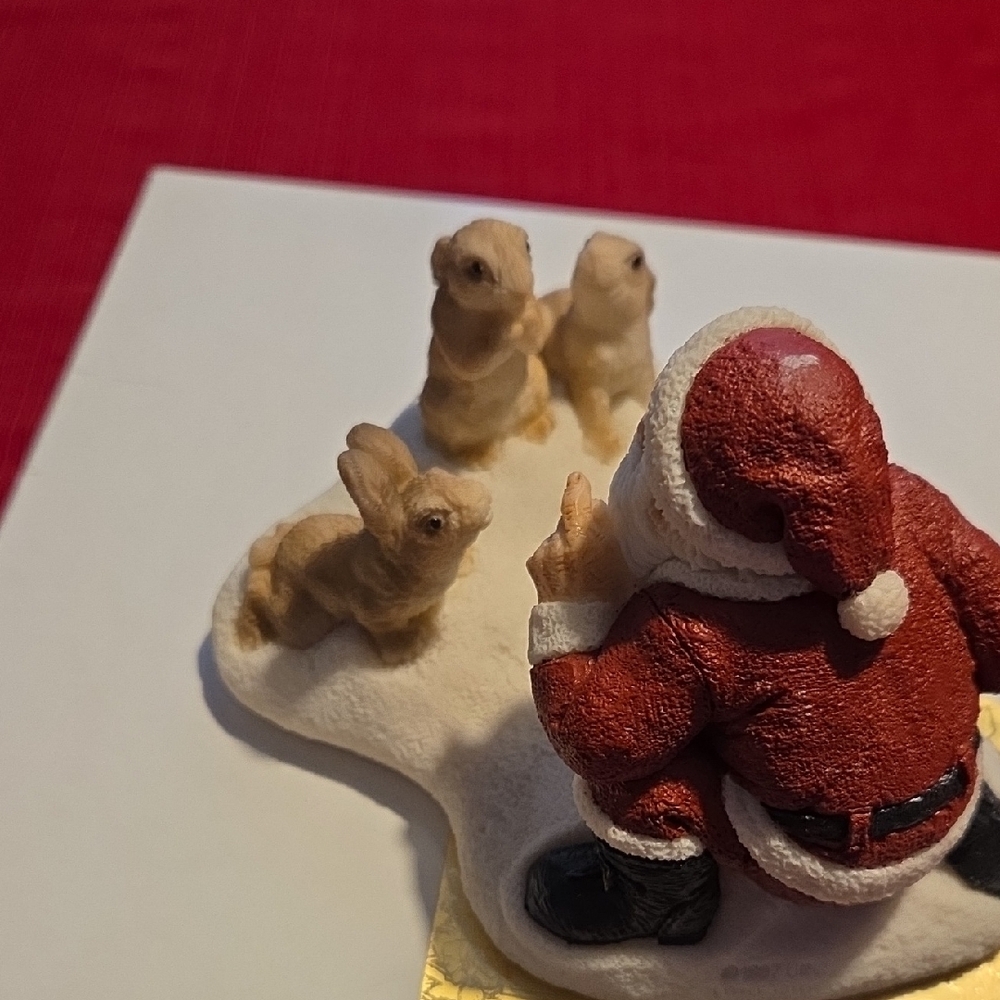 Santa with Adorable Bunnies Holiday Decor Ceramic Figurine EUC - Picture 2 of 3